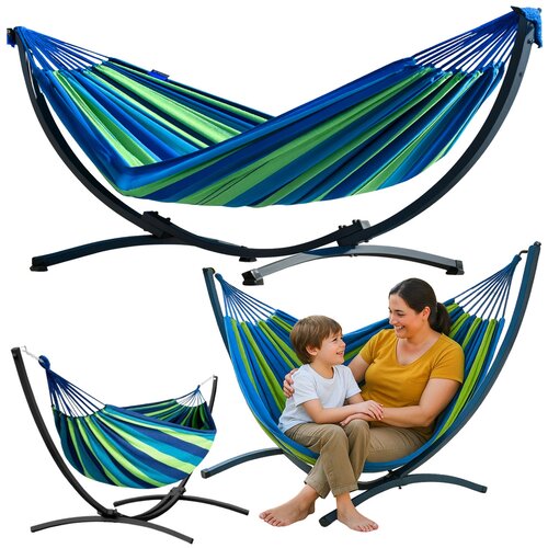 GARDEN Hammock with Frame for Two People, Green and Blue, 200x120 Cijene