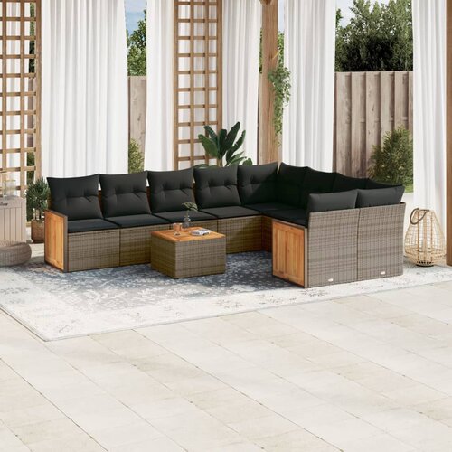 vidaXL 10-dijelni set vrtnih sofa od poliratana s jastucima sivi Cijene