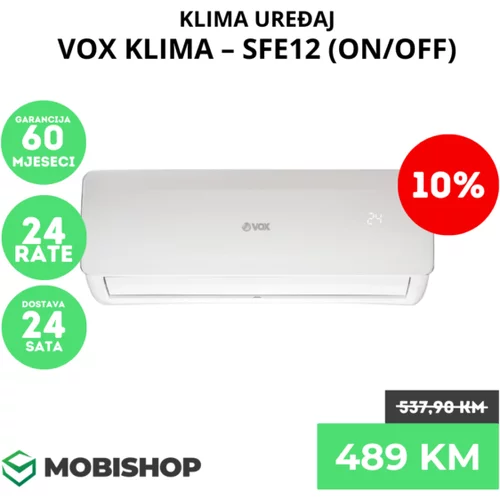 Snaga 3,52 kW hlađenje / 3,52 kW grijanje VOX KLIMA – SFE12 (ON/OFF)