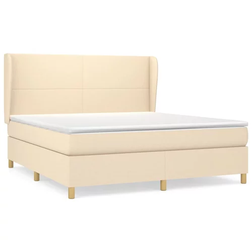 vidaXL Box spring postelja z vzmetnico krem 180x200 cm blago, (20896178)