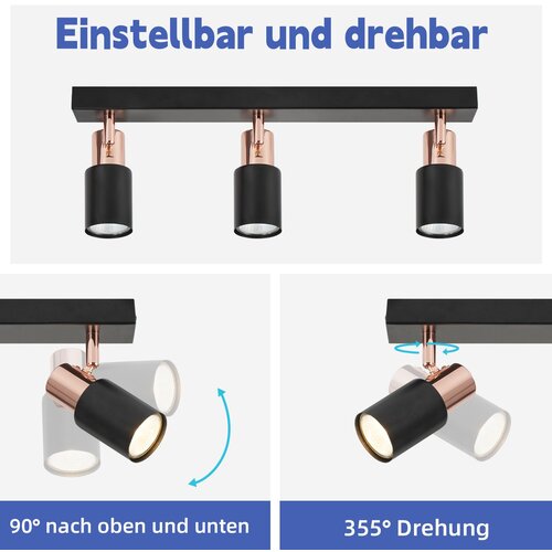 Nettlife 3-plamenska vrtljiva stropna svetilka GU10 črna moderna, (22116644) Cene
