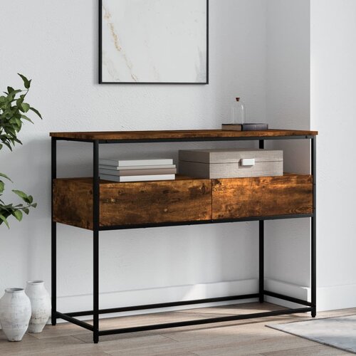 VidaXL Konzolna mizica dimljen hrast 100x40x75 cm inženirski les Slike
