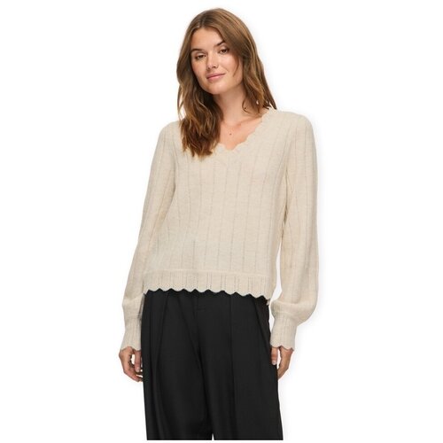 Vila Puloverji Zira V-Neck Knit - Super Light Natural Melange Bež Slike