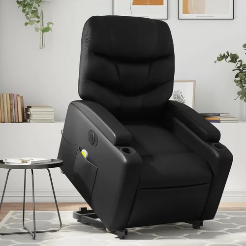 vidaXL Električni masažni fotelj s funkcijo vstajanja črno um. usnje