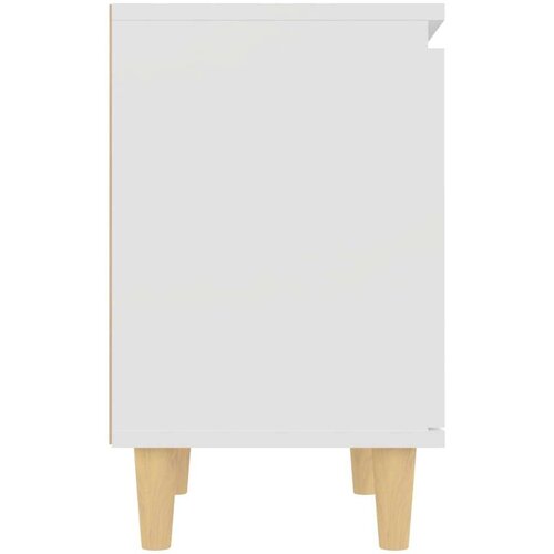 VidaXL noćni ormarić s nogama od masivnog drva bijeli 40 x 30 x 50 cm Slike