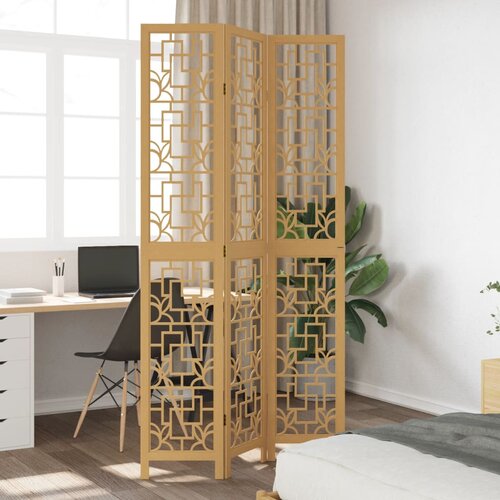  The Living Store Paravan 3-delni rjav trden les pavlovnije - Pregrada Za Prostor, (21494189) Slike