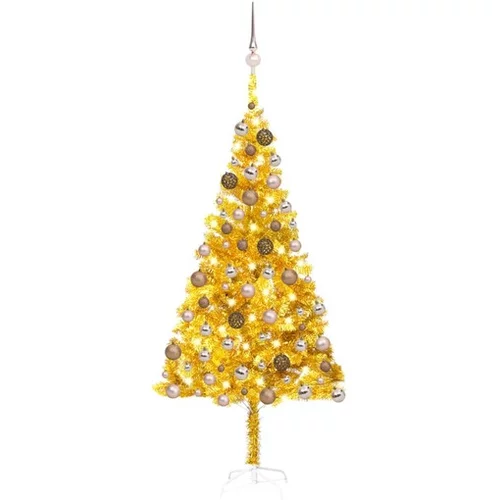 Novoletna jelka z LED lučkami in bučkami zlata 180 cm PET