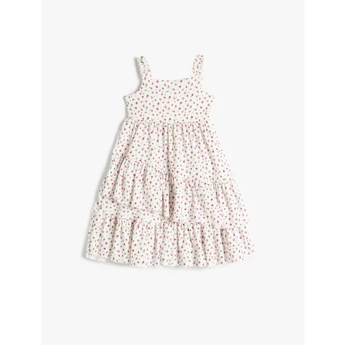 Koton Strapless Ruffle Detailed Dress with Flowers, Textured Pleated