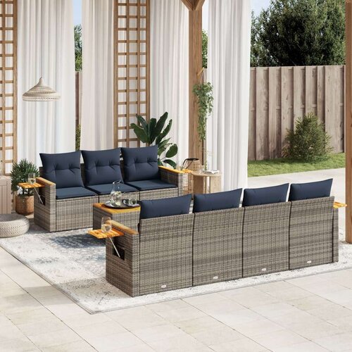  Vrtna garnitura - 8-dijelni set vrtnih sofa od poliratana s jastucima sivi - Siva 1 Slike