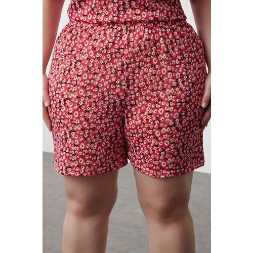 Trendyol Curve Pink Flower Patterned V-Neck Knitted Pajama Set Slike