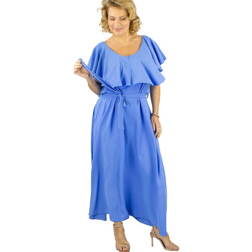 Pri Airy maxi dress with ruffles and waist tie STELLA Slike