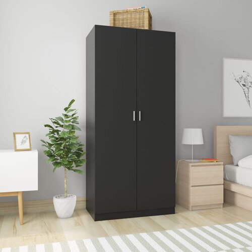 The Living Store Garderobna omara črna 90x52x200 cm iverna plo&amp;scaron;ča - Garderobna Omara, (21419697) Slike