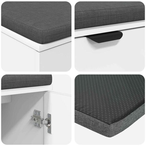  Klupa za hodnik s jastukom s pohranom Bijelo 80 x 38 x 46 cm Slike