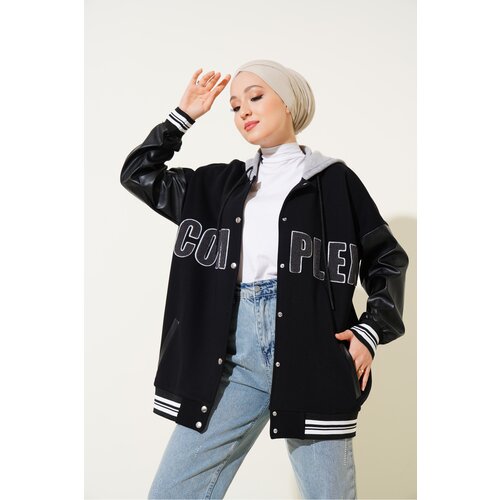 Bigdart 55426 Hooded Oversize College Jacket - Black Slike