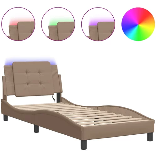 vidaXL Okvir kreveta s LED svjetlima cappuccino 90x190 cm umjetna koža