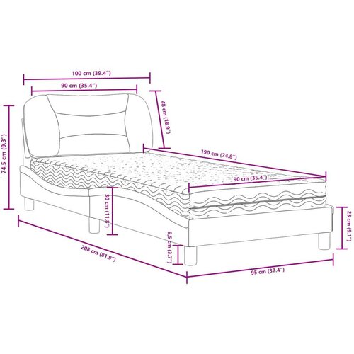 VidaXL Krevet s madracem tamnosmeđi 90 x 190 cm od tkanine Slike