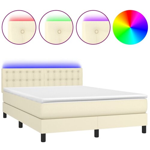 vidaXL Box spring postelja z vzmetnico LED krem 140x190cm umetno usnje, (20902322) Cene
