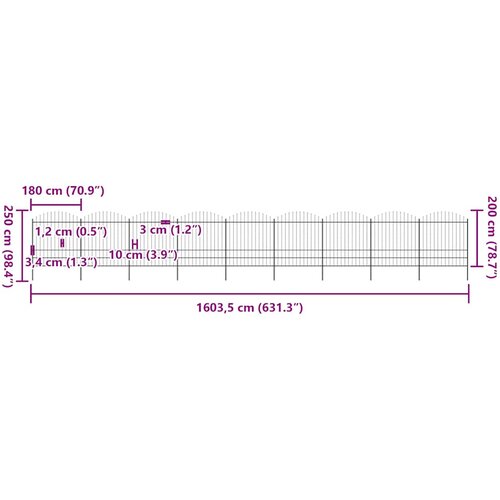  Vrtna ograda s vrhom koplja Čelik 1603,5x200 cm Crna Slike