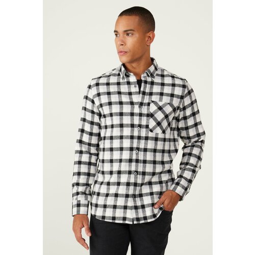 AC&Co / Altınyıldız Classics Men's Black-gray Slim Fit Slim Fit Button Collar Warm Checked Winter Flannel Lumberjack Shirt Cene