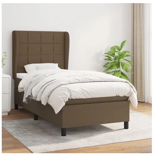  Box spring postelja z vzmetnico temno rjava 100x200 cm blago
