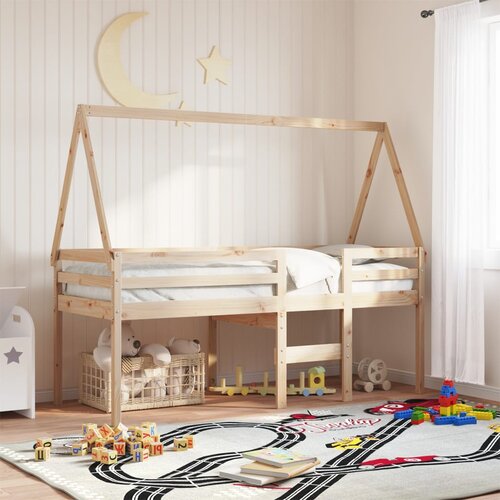  The Living Store Visoka postelja s streho 90x190 cm trdna borovina - Visoka Postelja, (21496275) Cene