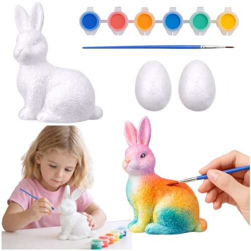 Bunny Styrofoam Decorations Painting Kit 2 Eggs Paints Slike