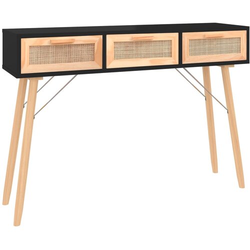 Maison Chic konzolna miza - miza ob steni črna 105x30x75 cm borovina in naravni ratan, (21785931) Cene