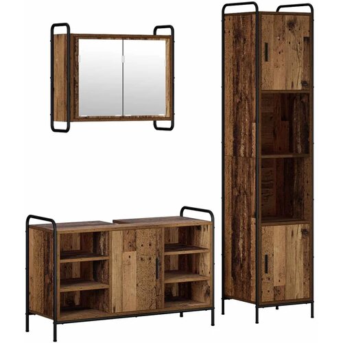  Set ormarića za kupaonicu 3 kom. Staro drvo 40 x 36 x 181 cm - Staro drvo Ormar ispod sudopera (1 vrata i 2 police) + viseći orm Slike