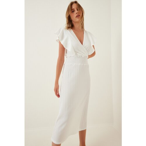  Women&amp;#039;s White Ruffle Textured Knitted Dress Slike