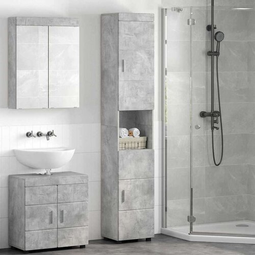 VidaXL Kupaonski ormar Beton siva 37 x 31.5 x 203 cm Konstruirano drvo Slike