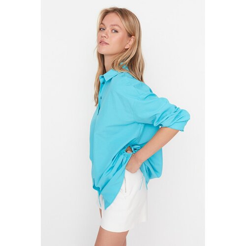 Trendyol Turquoise Pleated Woven Beach Shirt Cene
