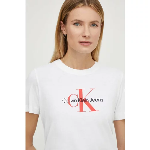 Calvin Klein Jeans Pamučna majica za žene, boja: bijela