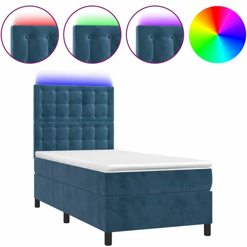 vidaXL Box spring postelja z vzmetnico LED temno modra 90x200 cm žamet, (20930475)