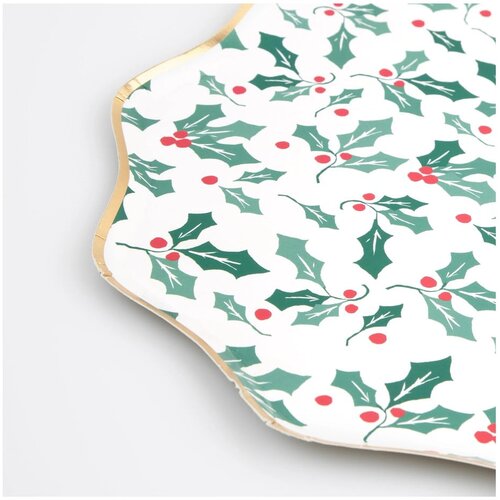 Meri Meri Papirnati krožniki za enkratno uporabo v kompletu 8 ks Holly Pattern &amp;ndash; Slike