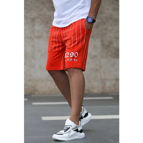 Madmext Striped Printed Daily Orange Shorts 2909