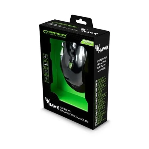  Miš ESPERANZA GAMING HAWK 7D MX401, BLACK-GREEN, 2400dpi, double-click, ergonomic, EGM401KG