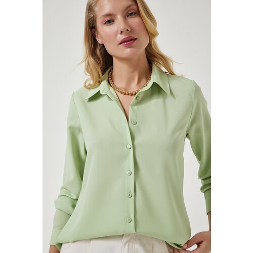  Women's Light Green Soft Textured Basic Shirt Cene