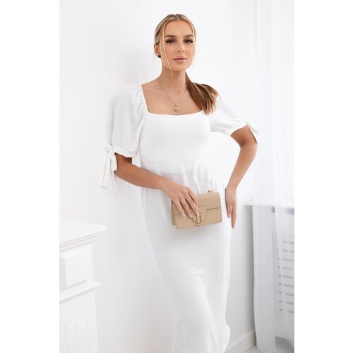 Kesi Włoski Women&amp;#039;s dress gathered at the back with tied sleeves - white Slike