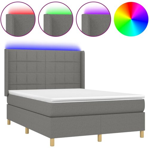  Krevet box spring s madracem LED tamnosivi 140x190 cm tkanina Slike