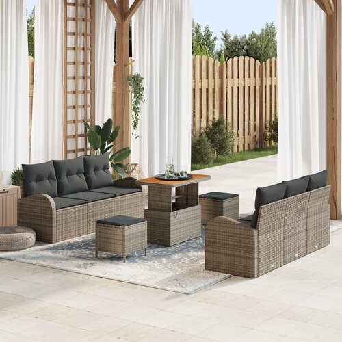 vidaXL 9-delna vrtna sofa garnitura z blazinami Siva Poli ratan Akacija Cene