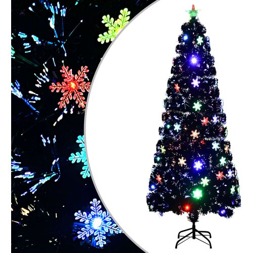 VidaXL Novoletna jelka z LED snežinkami črna 240 cm optična vlakna Slike