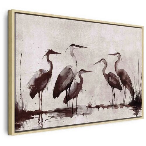  Slika - Herons painted with ink 120x80 U prirodnom drvenom okviru Cene