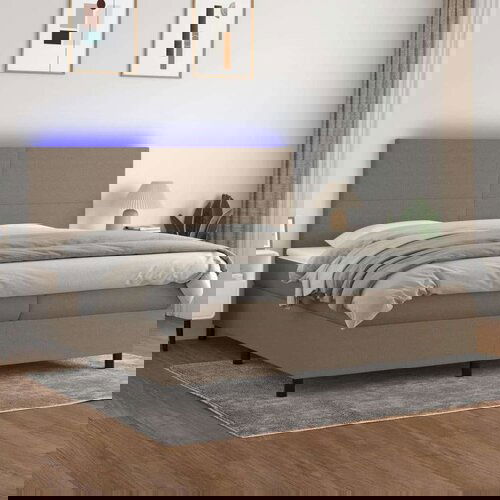  Krevet box spring s madracem LED smeđesivi 200x200 cm tkanina Cijene