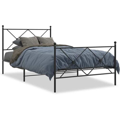 vidaXL Metalni okvir kreveta uzglavlje i podnožje crni 100x200 cm - Crna 100 x 200 cm 1 s uzglavljem i podnožjem Cene