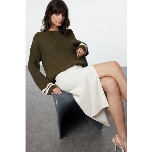 Trendyol Khaki Crop Striped Knitwear Sweater Slike