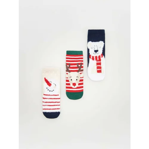 Reserved komplet 3 parov nogavic z božičnim motivom - bež