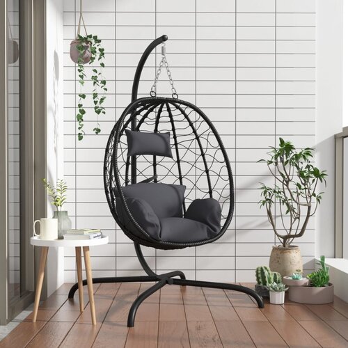  The Living Store Viseči stol jajček z blazino antracit poli ratan in jeklo - Viseči Stol Jajček, (21440722) Cene