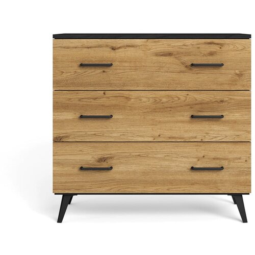 Marckeric Crna/natur niska komoda u dekoru hrasta 80x72 cm Indus - Slike