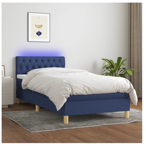  Box spring postelja z vzmetnico LED modra 100x200 cm blago Cene