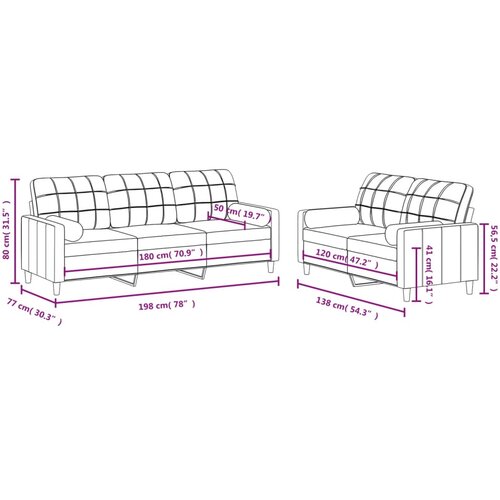  2-dijelni set sofa s jastucima smeđi od tkanine Slike